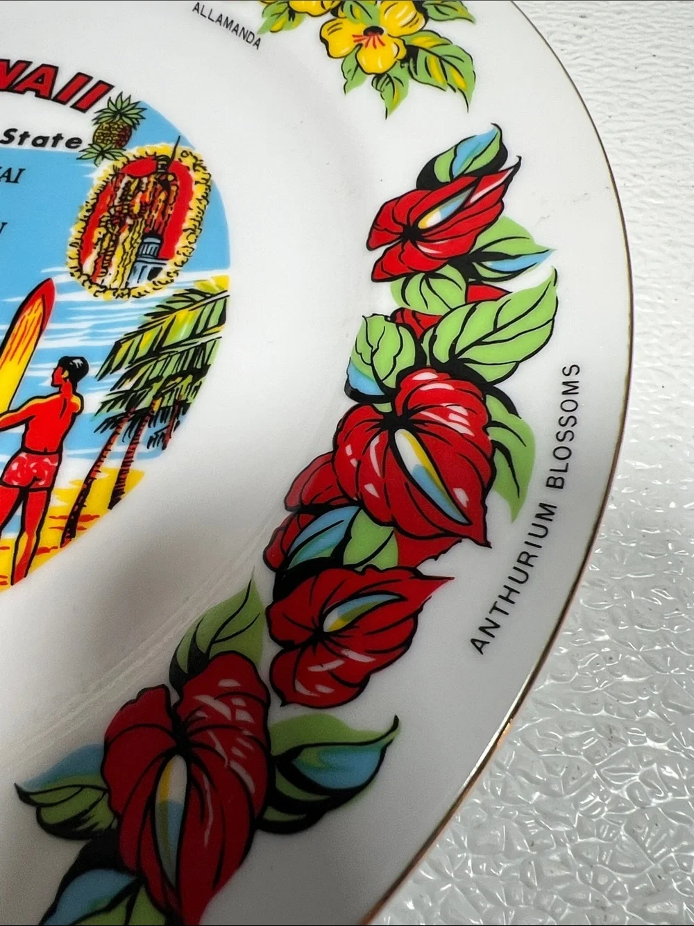 Vintage 1970's Hawaii Aloha Decorative Plate Floral Island Design Made Japan